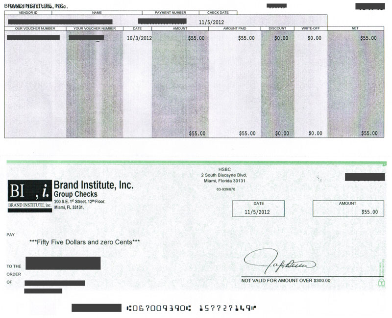 $55 payment cheque cheque