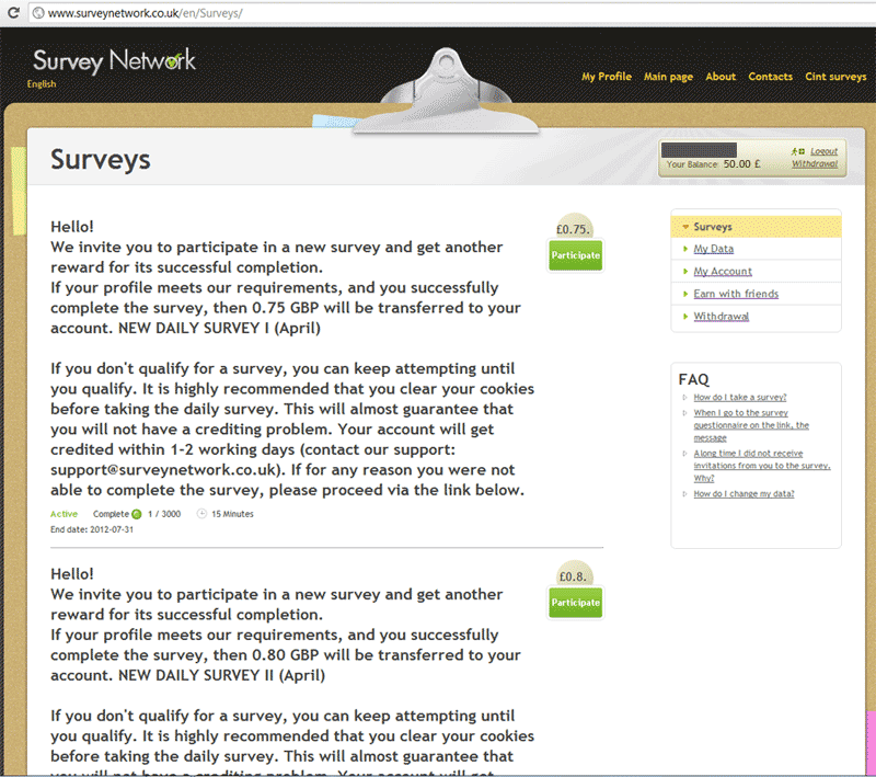 SurveyNetworkUK account screenshot