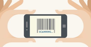 Woman holding barcode scanning app on phone